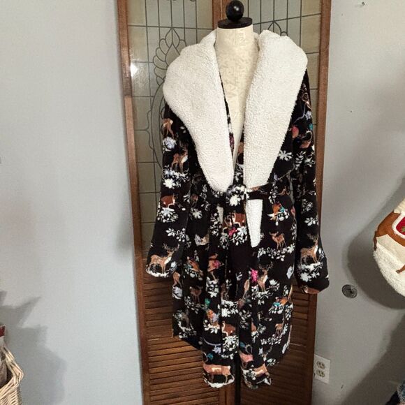 Vera Bradley Hooded Cozy Life Robe Merry Mischief Woodland Animals Size L/XL - Picture 3 of 14